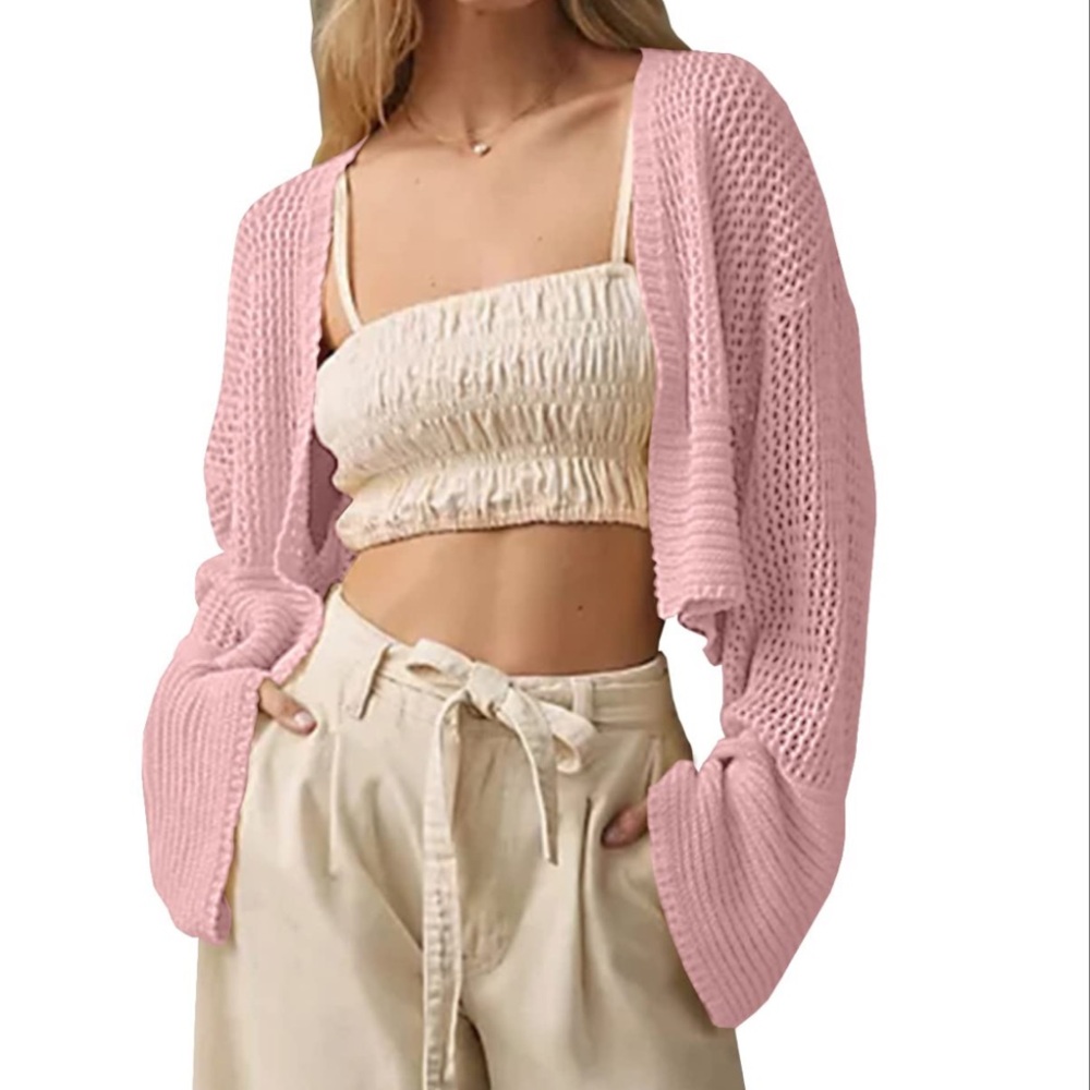 Bigeoosh Cropped Pink Cardigan Sweater
